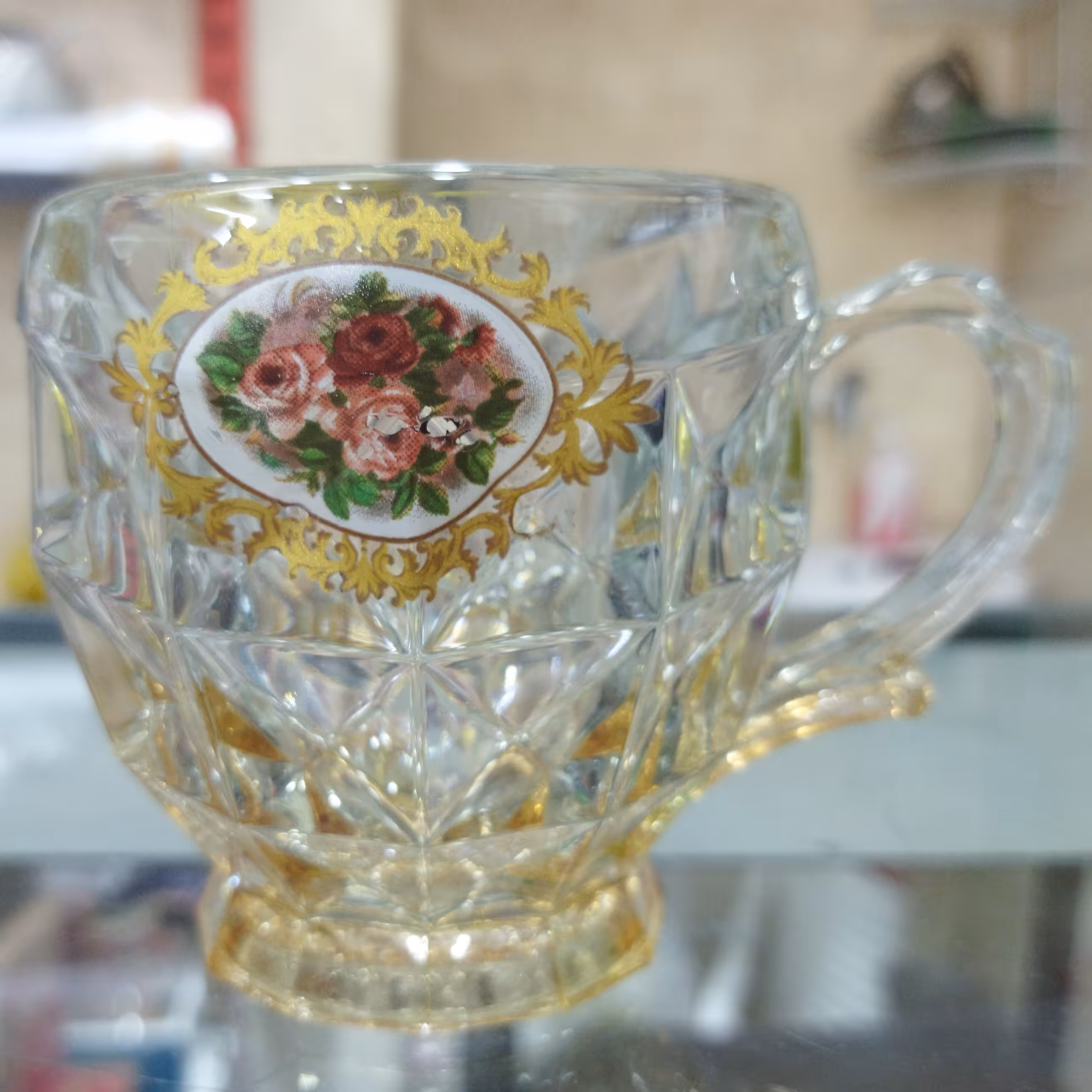 فنجان آکوامارین رز عسلی(6عددی)