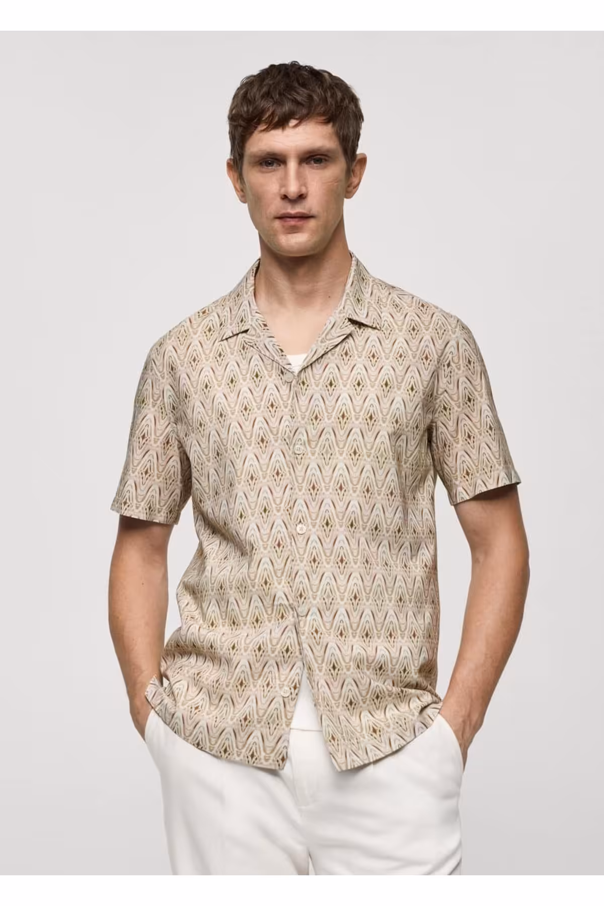 پیراهن / بلوز دکمه دار نود مردانه الگوی یقه بولینگ منگو MANGO Man