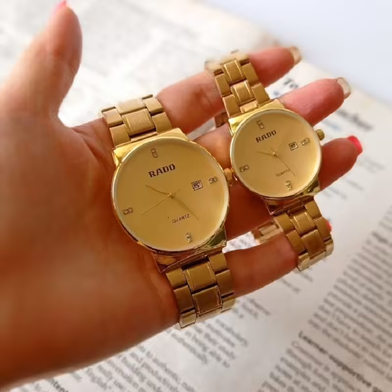 ست ساعت رادو بنداستیل طلایی صفحه طلایی