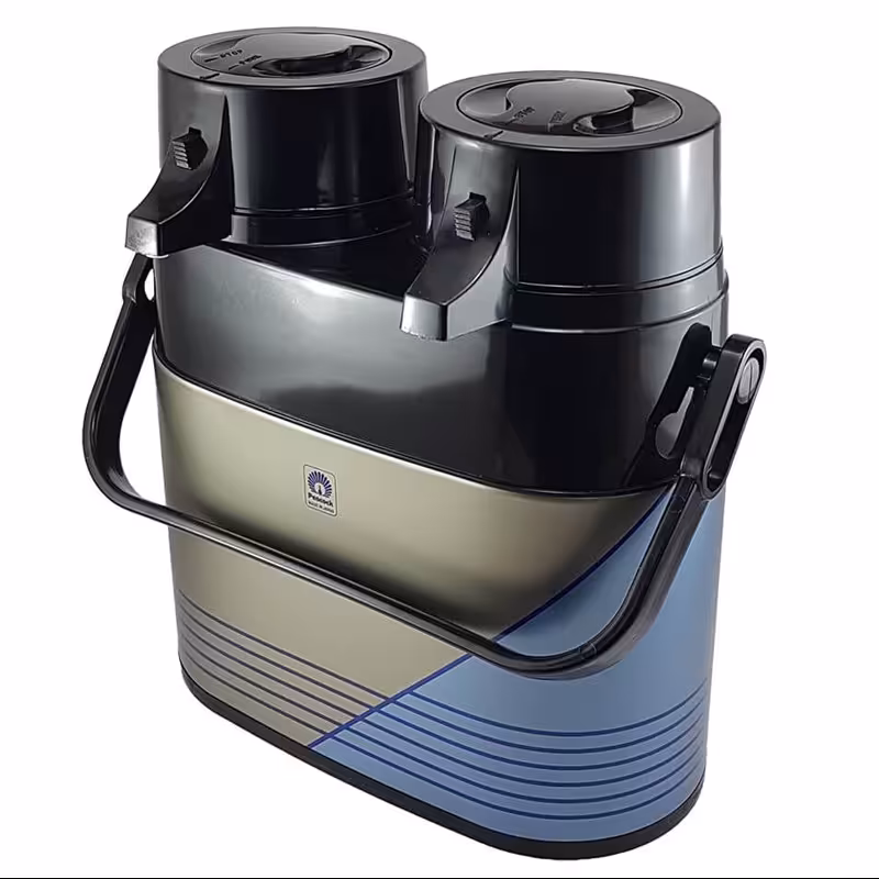فلاسک دوقلو پیکوک ژاپن مدل TWIN AIRPOT TAC-26 گنجایش 2.6لیتر رنگ آبی ونارنجی و نقره ای