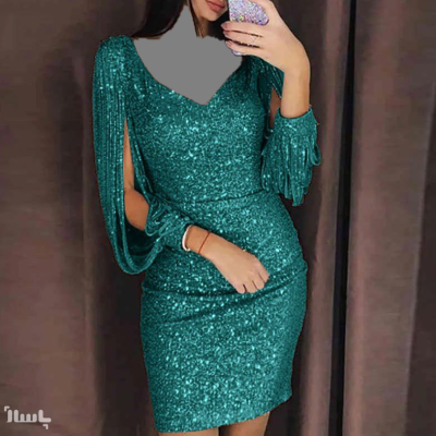 پیراهن شب زنانه پولکی مدل تونیک ماهک