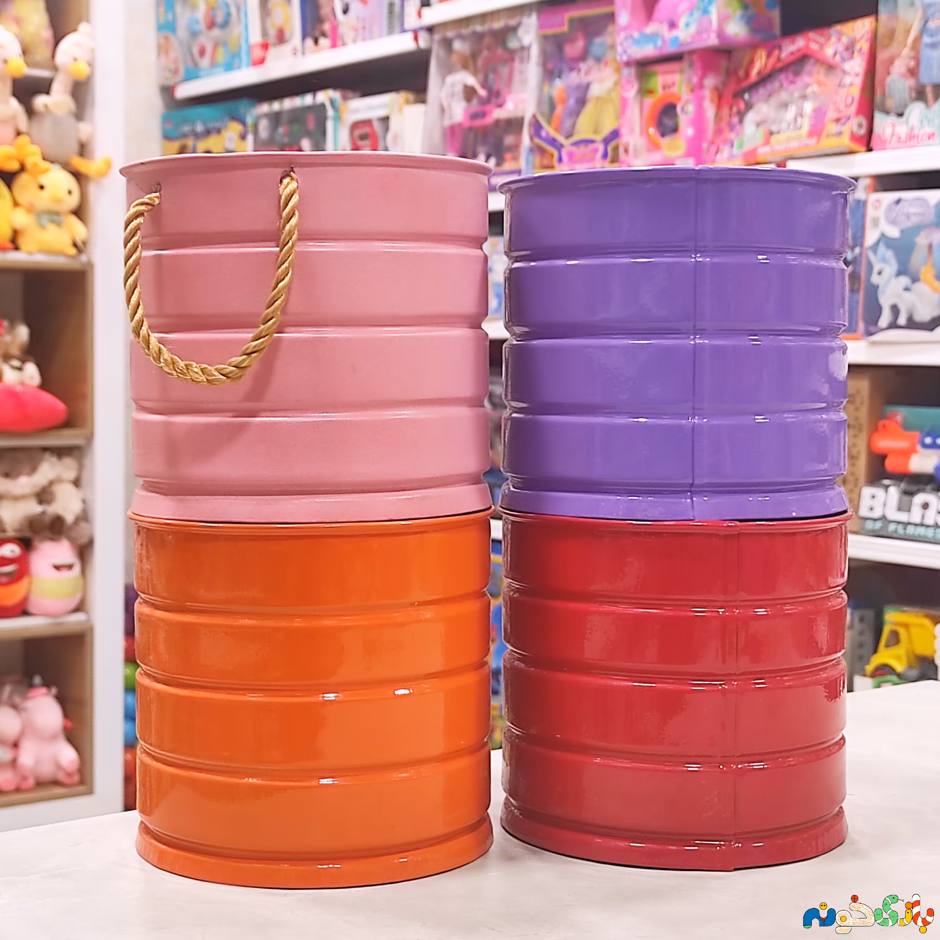 باکس سطل فلزی استوانه ای کوچک ابعاد 14 در 13سانت