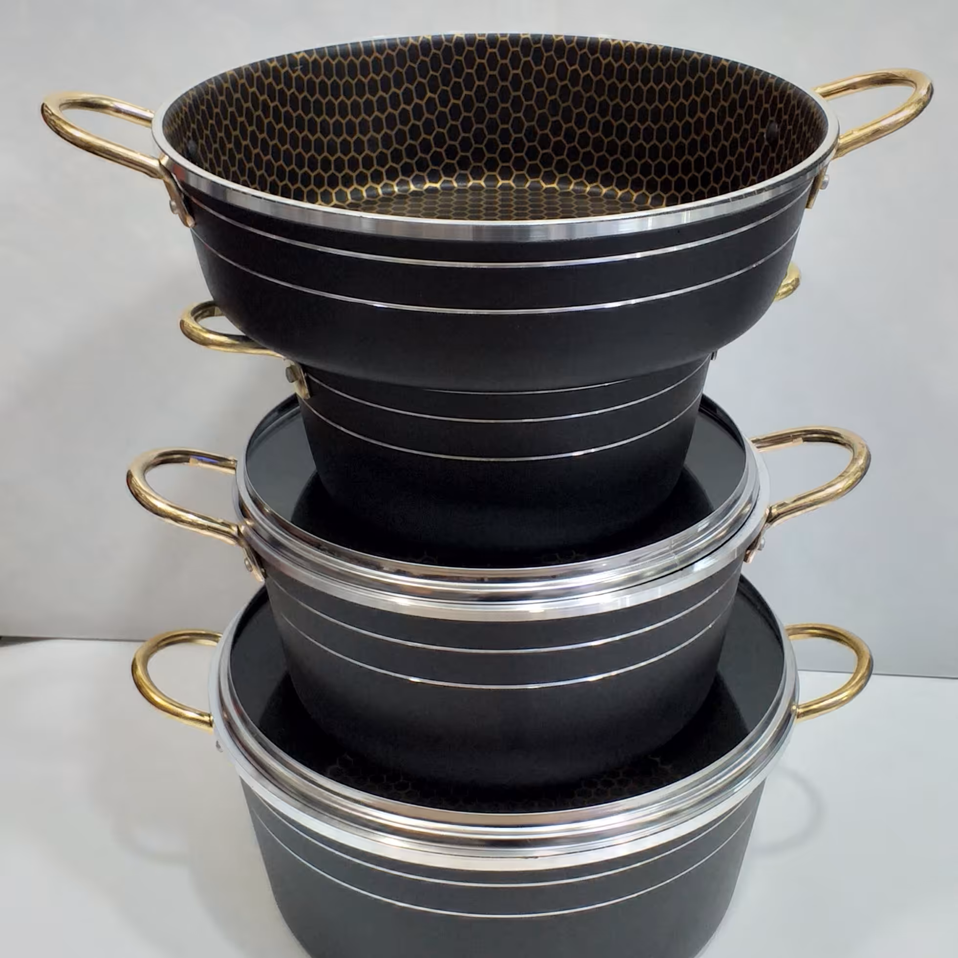 سرویس قابلمه گرانیتی زنبوری دسته طلایی