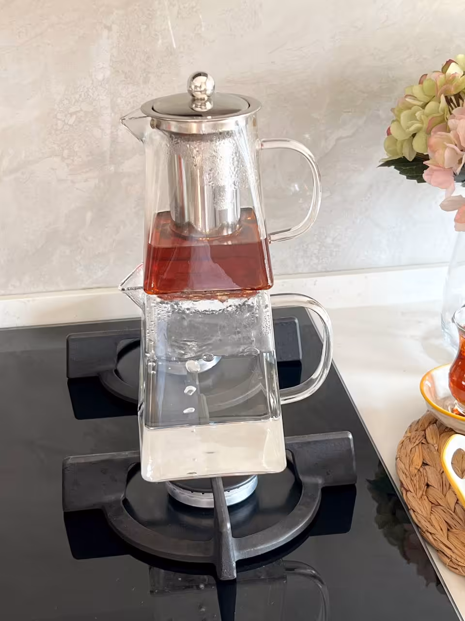 کتری قوری پیرکس مدل کف مربع