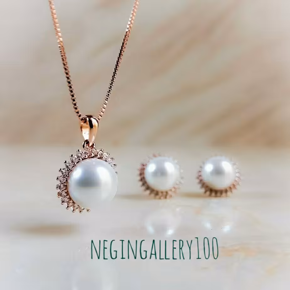 نیم ست جواهری مرواریدی برند Abella قابلیت ست کردن با دستبند های گالری