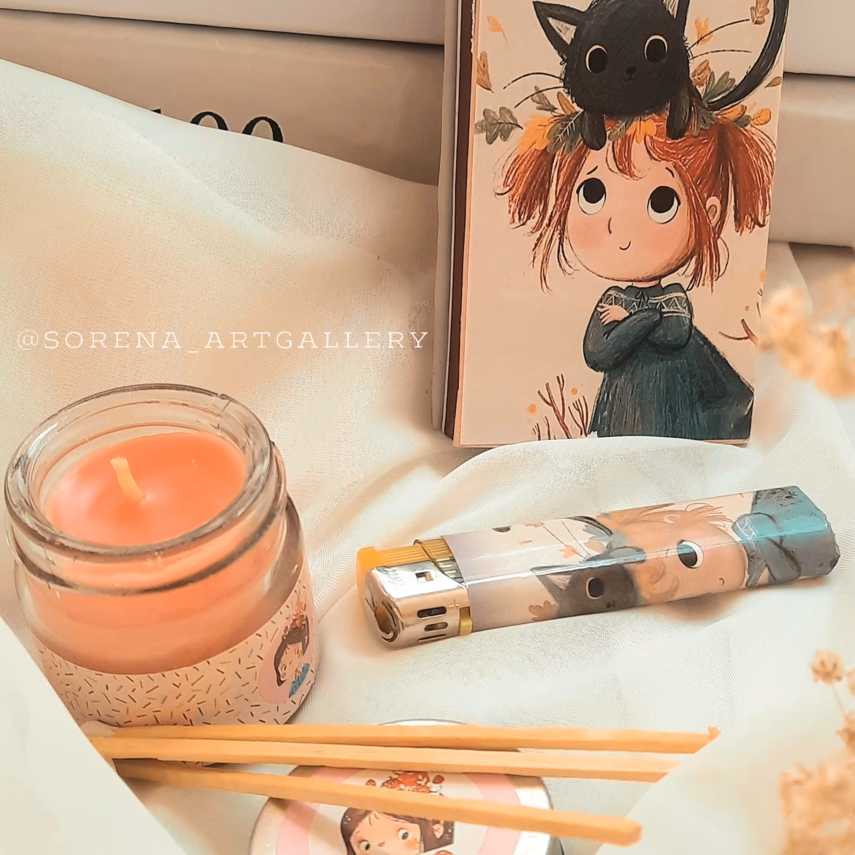 پک هدیه دختر شامل شمع وکبریت بلند و فندک ست