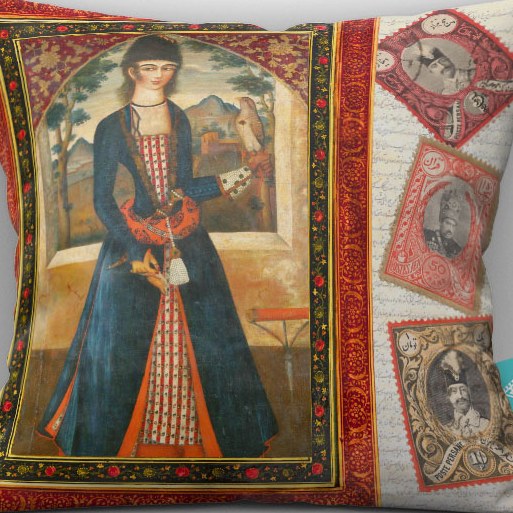 کاور کوسن مخمل 40x40 طرح تمبر قجری 1 آرت مان