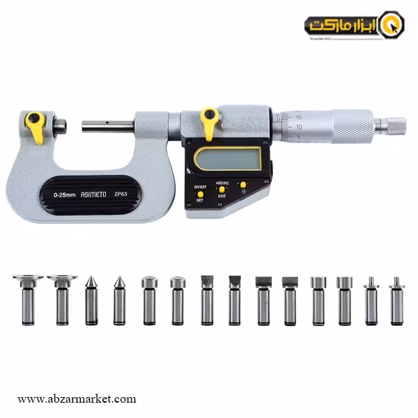 میکرومتر یونیورسال دیجیتال آسیمتو 25-0 خارج سر تعویض شو مدل 0-01-146