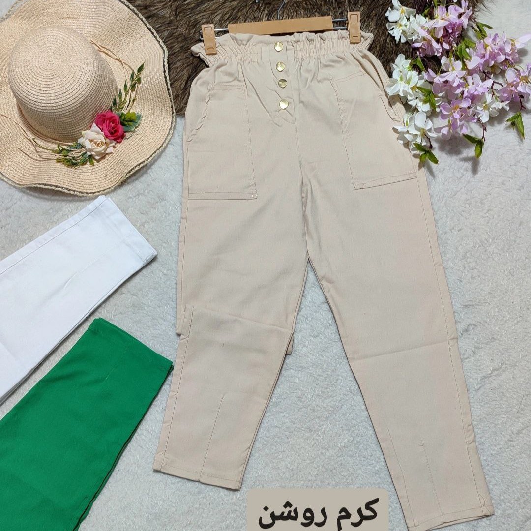 شلوار کتان کش زنانه . شلوار زنانه کتان کش . شلوار قد 95 زنانه