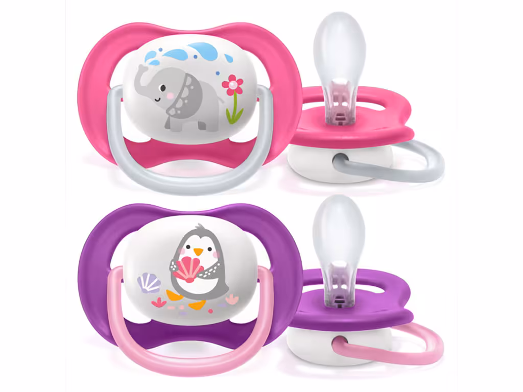 پستانک ارتودنسی دو عددی نوزادی دخترانه 18-6 ماه مدل ultra air فیلیپس اونت philips avent