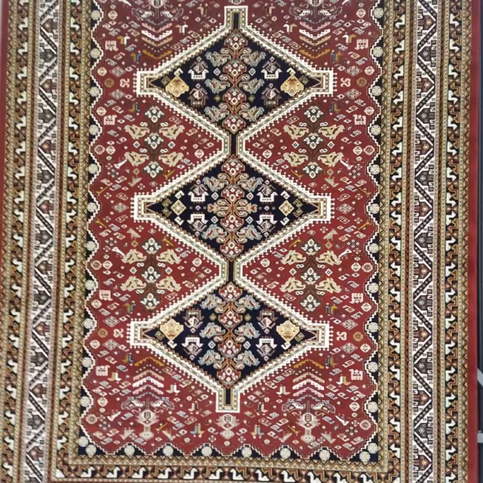 فرش پاتریس  فرش گلیم عشایری400شانه طرح سه حوض لاکی قالیچه 4متری