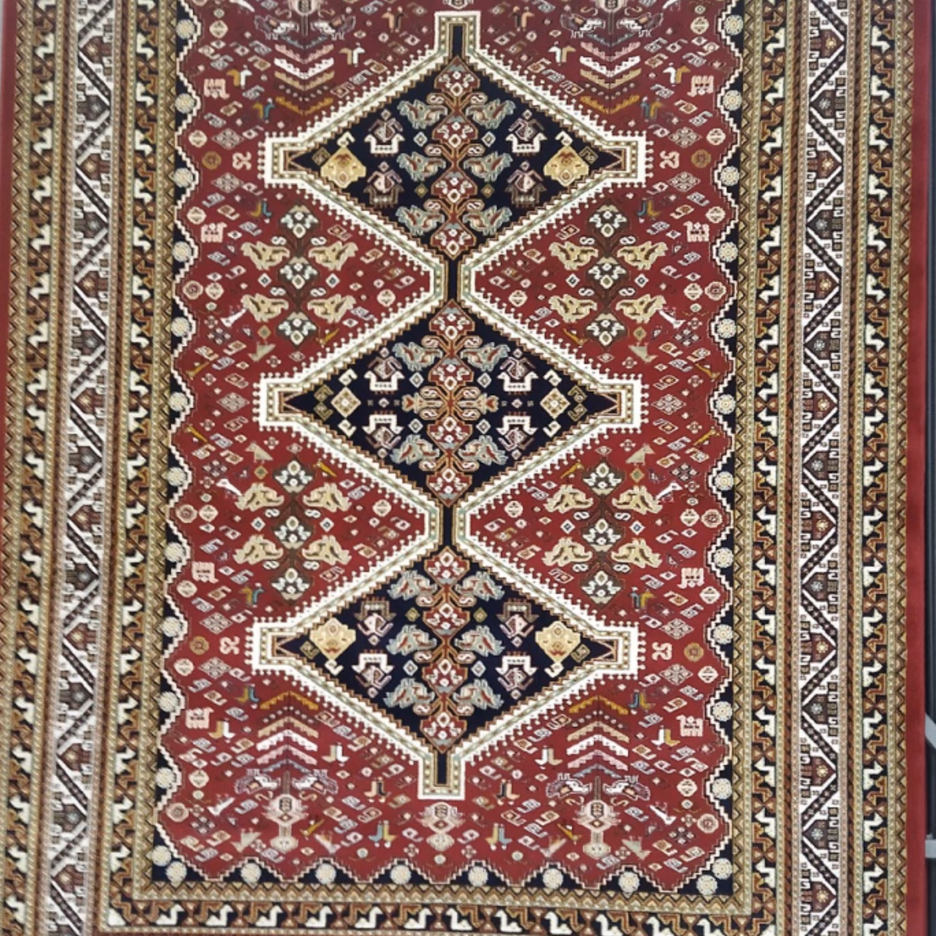 فرش پاتریس  فرش گلیم عشایری400شانه طرح سه حوض لاکی قالیچه 4متری