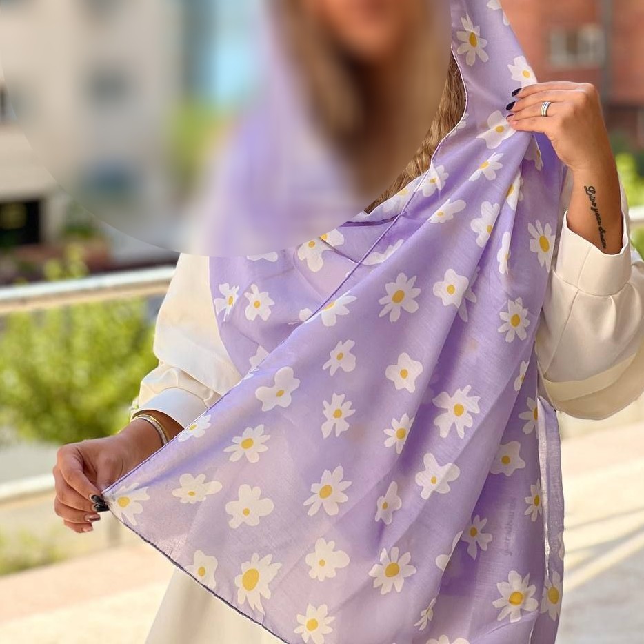 شال نخی چهارفصل بابونه بنفش