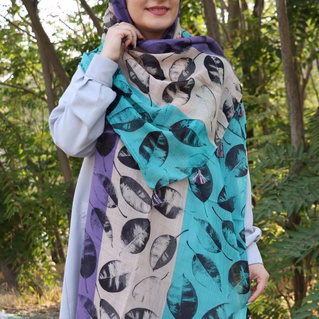 شال نخی اعلا منگوله دار طرح برگی ارسال رایگان 