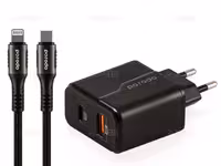 آداپتور دیواری پورودو با کابل تایپ سی به لایتنینگ Porodo PD &amp; QC Wall Charger 20W-EU PD-18PDEUL