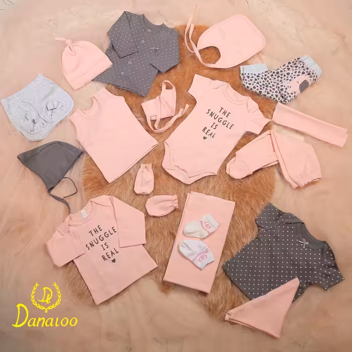 سیسمونی ست 19 تیکه لباس نوزادی تمام پنبه طرح فیل صورتی دانالو