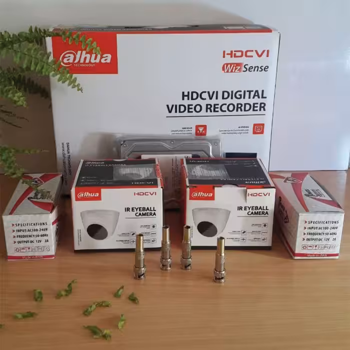 پک کامل دوربین مدار بسته برند داهوا شامل 2عدد دوربین دام با 20 متر قدرت دید در شب و 2 سال گارانتی اصلی و ارسال رایگان