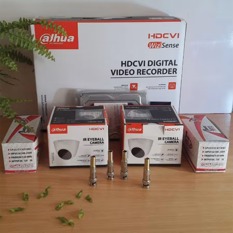 پک کامل دوربین مدار بسته برند داهوا شامل 2عدد دوربین دام با 20 متر قدرت دید در شب و 2 سال گارانتی اصلی و ارسال رایگان