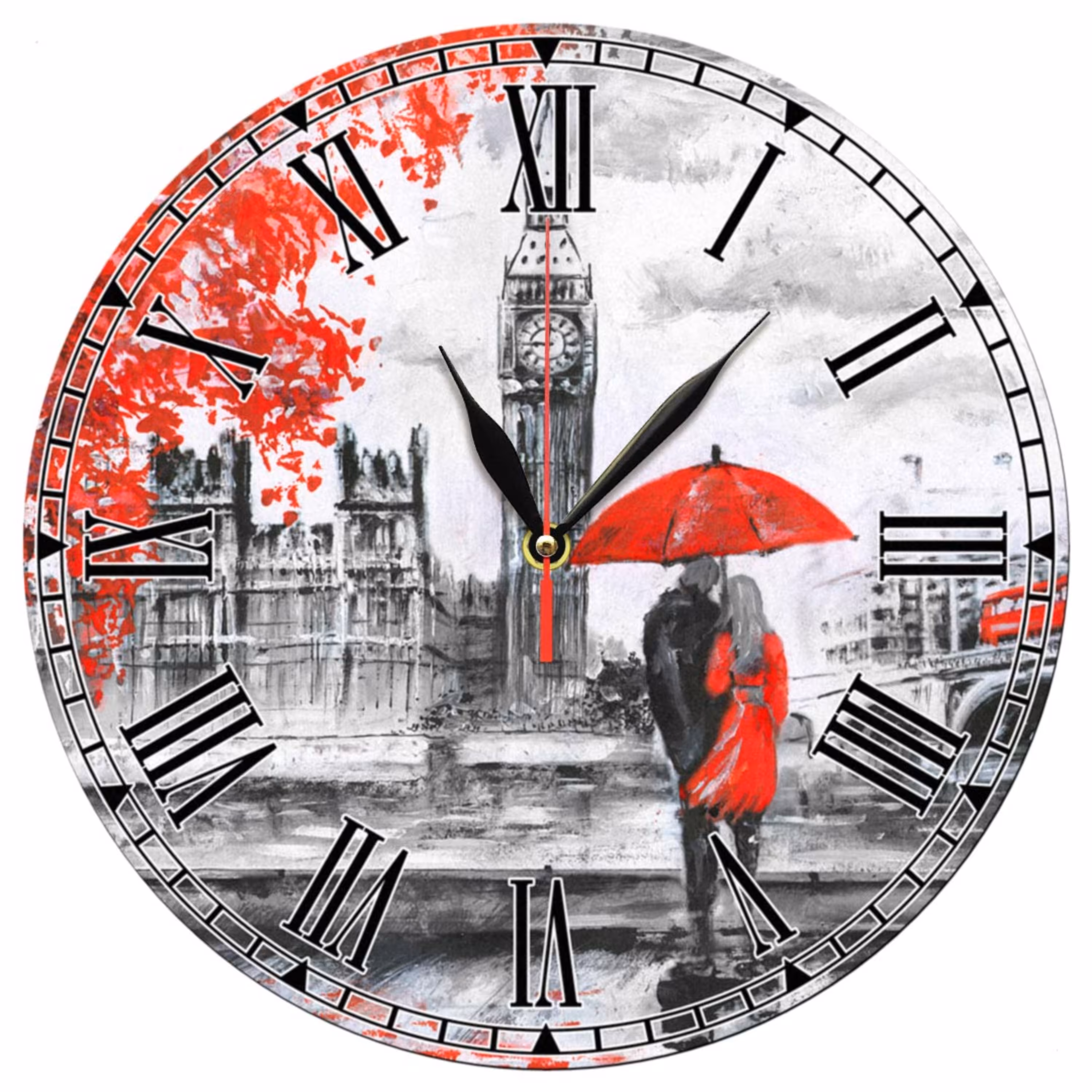 ساعت دیواری گرد مدل 1196 طرح نقاشی عاشقانه منظره لندن سایز 30