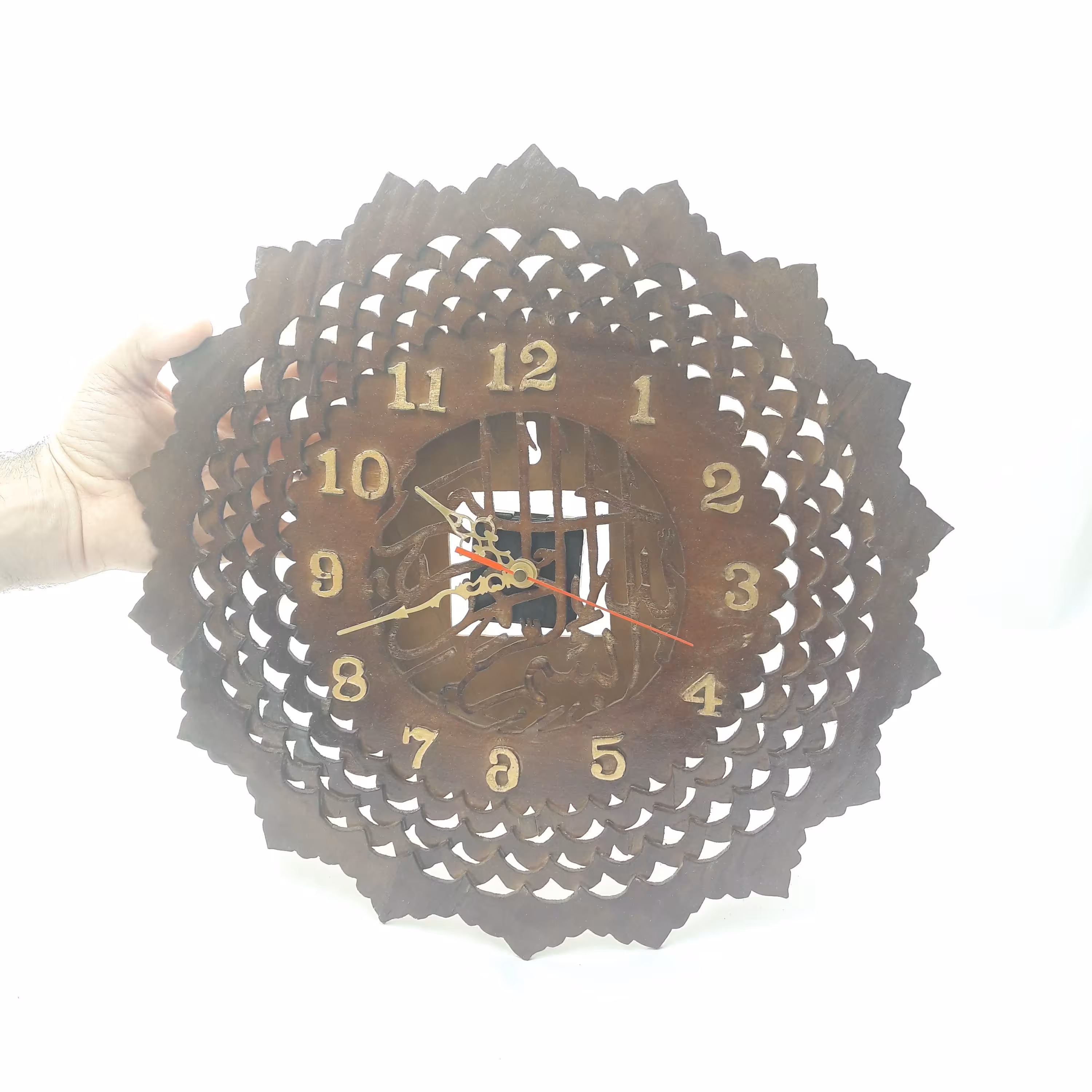 ساعت چوبی معرق مدل بسم الله فندوقی