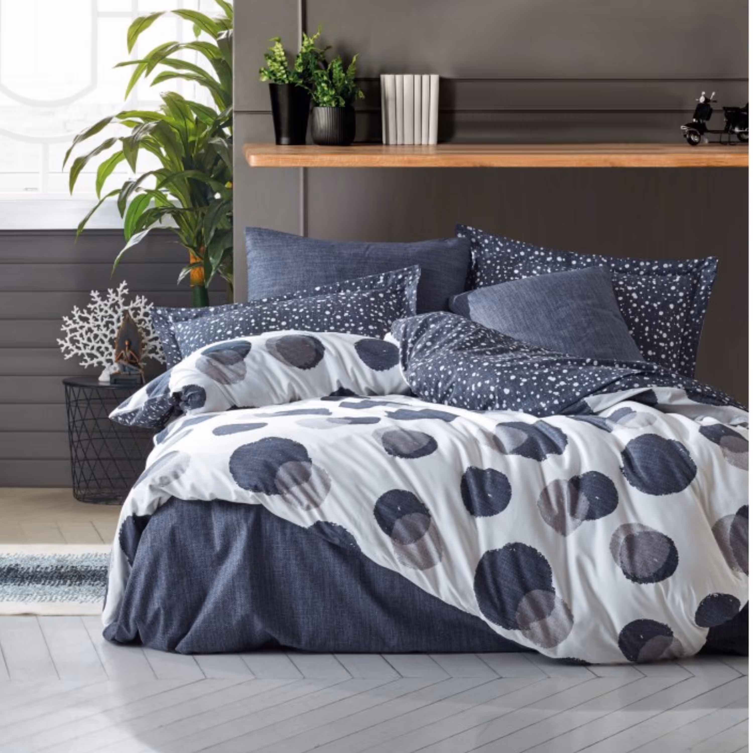 ست ملحفه کاتن باکس مدل Modern Orva Indigo  تک نفره 3 تکه