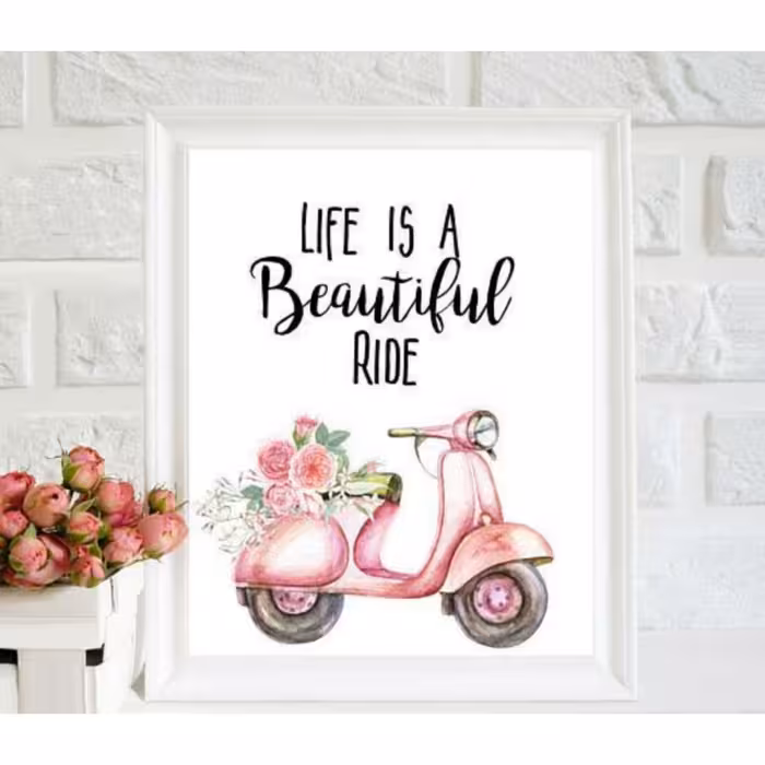 نقاشی فانتزی طرح موتور وسپا آبرنگ ویژه هدیه سایز 20در30