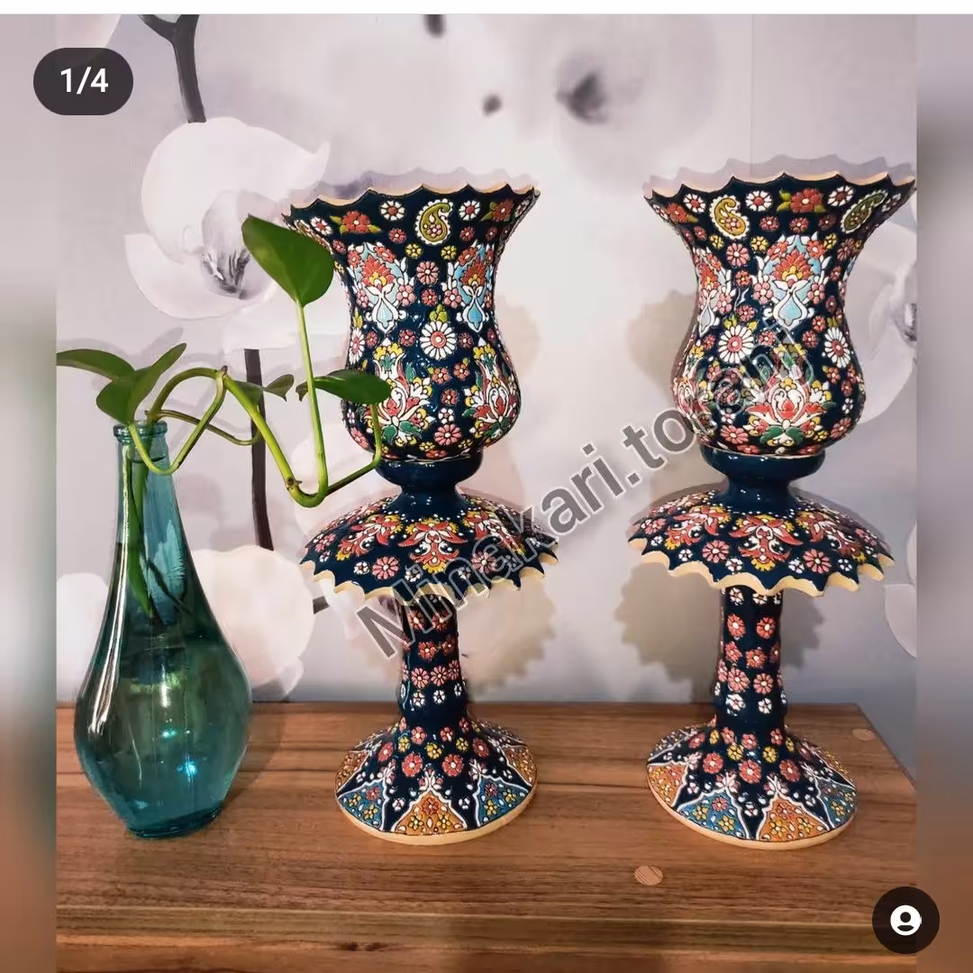 شمعدان قاجاری سفالی میناکاری کد 104