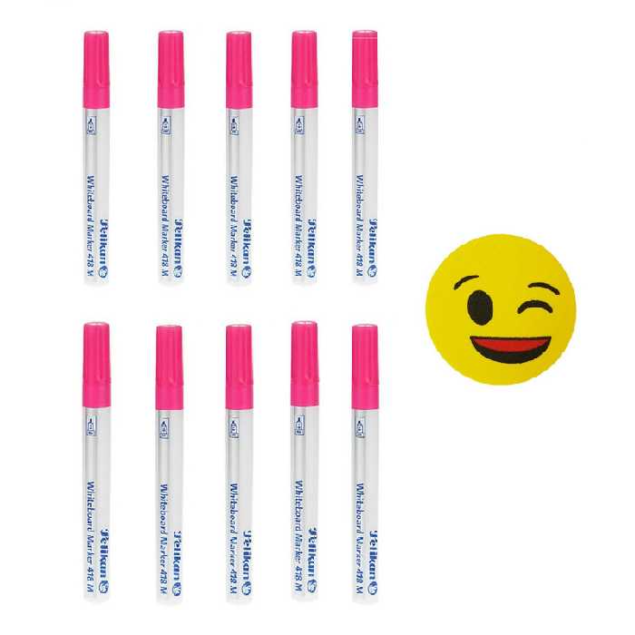 ماژیک وایت برد پلیکان مدل 418M  به همراه تخته پاکن بسته 10 عددی