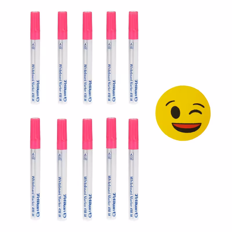 ماژیک وایت برد پلیکان مدل 418M  به همراه تخته پاکن بسته 10 عددی