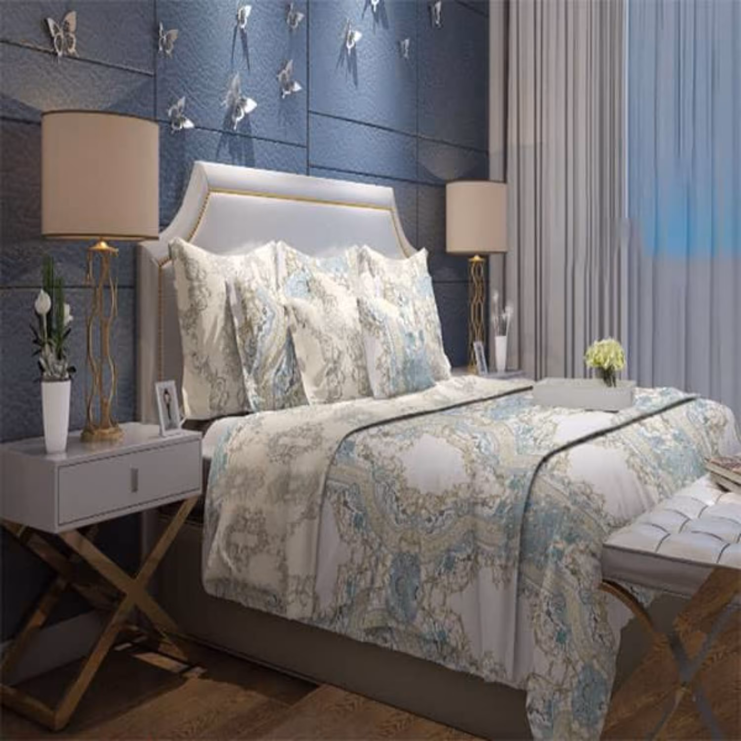 روتختی دونفره کتان شش تکه طرح نگاره