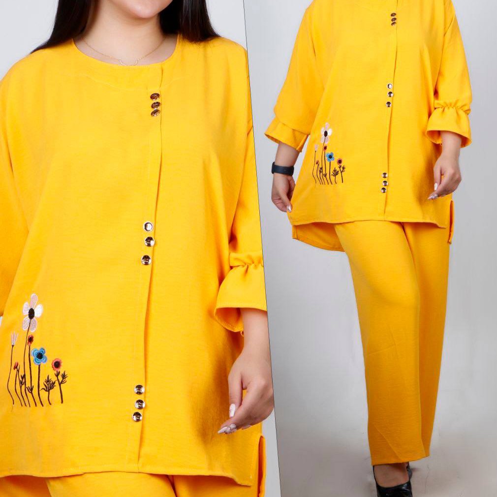 تونیک و شلوار ،گلدوزی طرح بهاره ابوبادی با کیفیت فری تا 46 و 48 