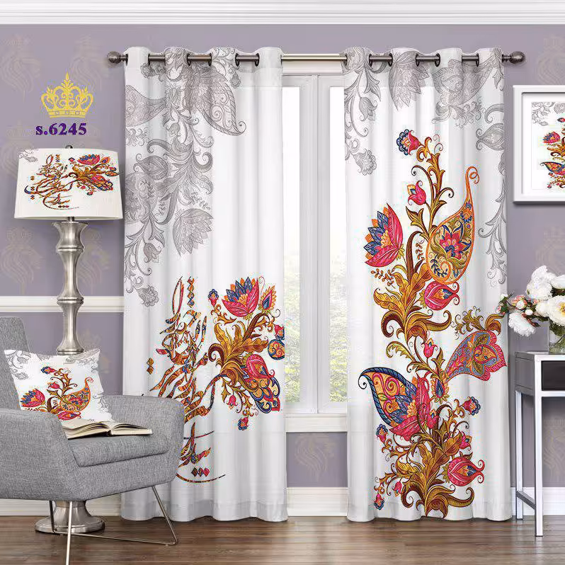 پرده جدید پذیرایی پانچ دو قواره آماده طرح اسلیمی کد 6245