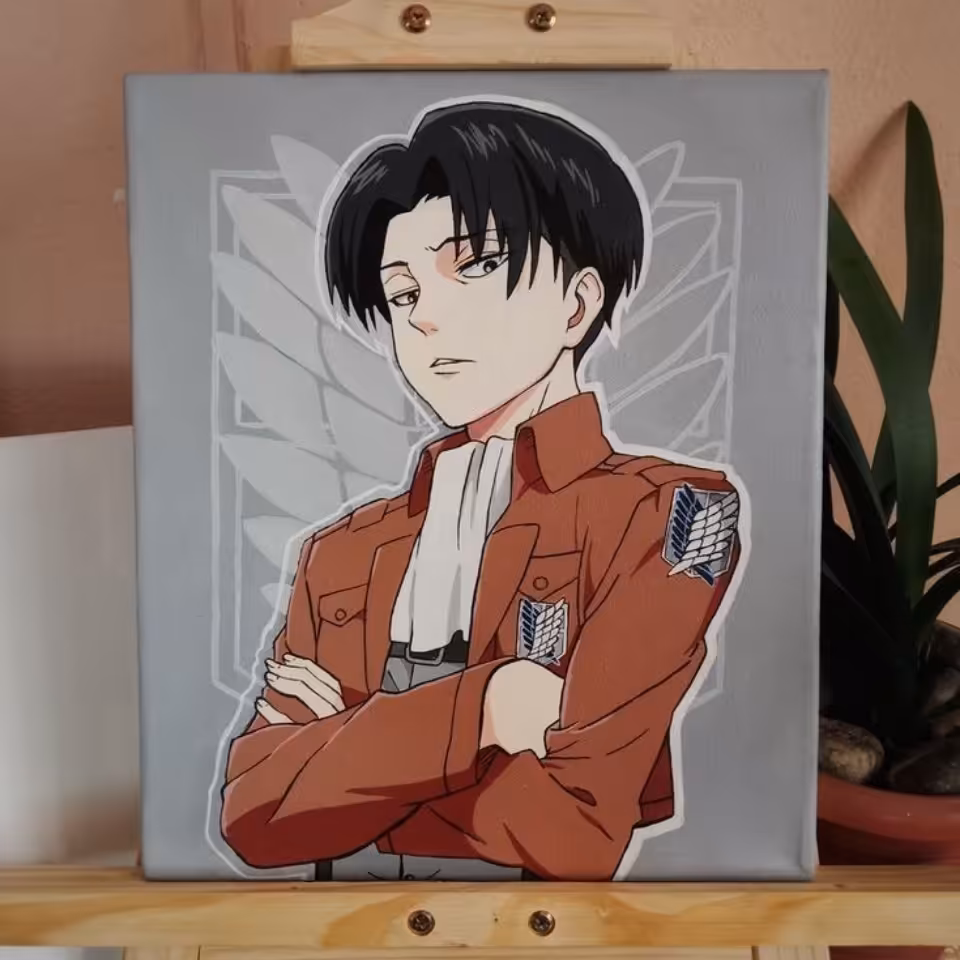 تابلو رنگ روغن مدل انیمه اتک ان تایتان طرح لیوای آکرمن