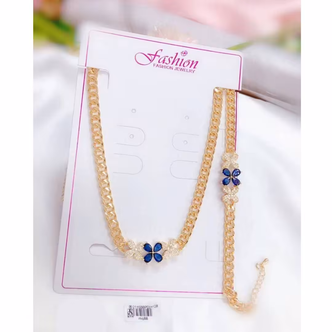 نیم ست برنجی کارتیر شکوفه سورمه ای - کد 1020010074