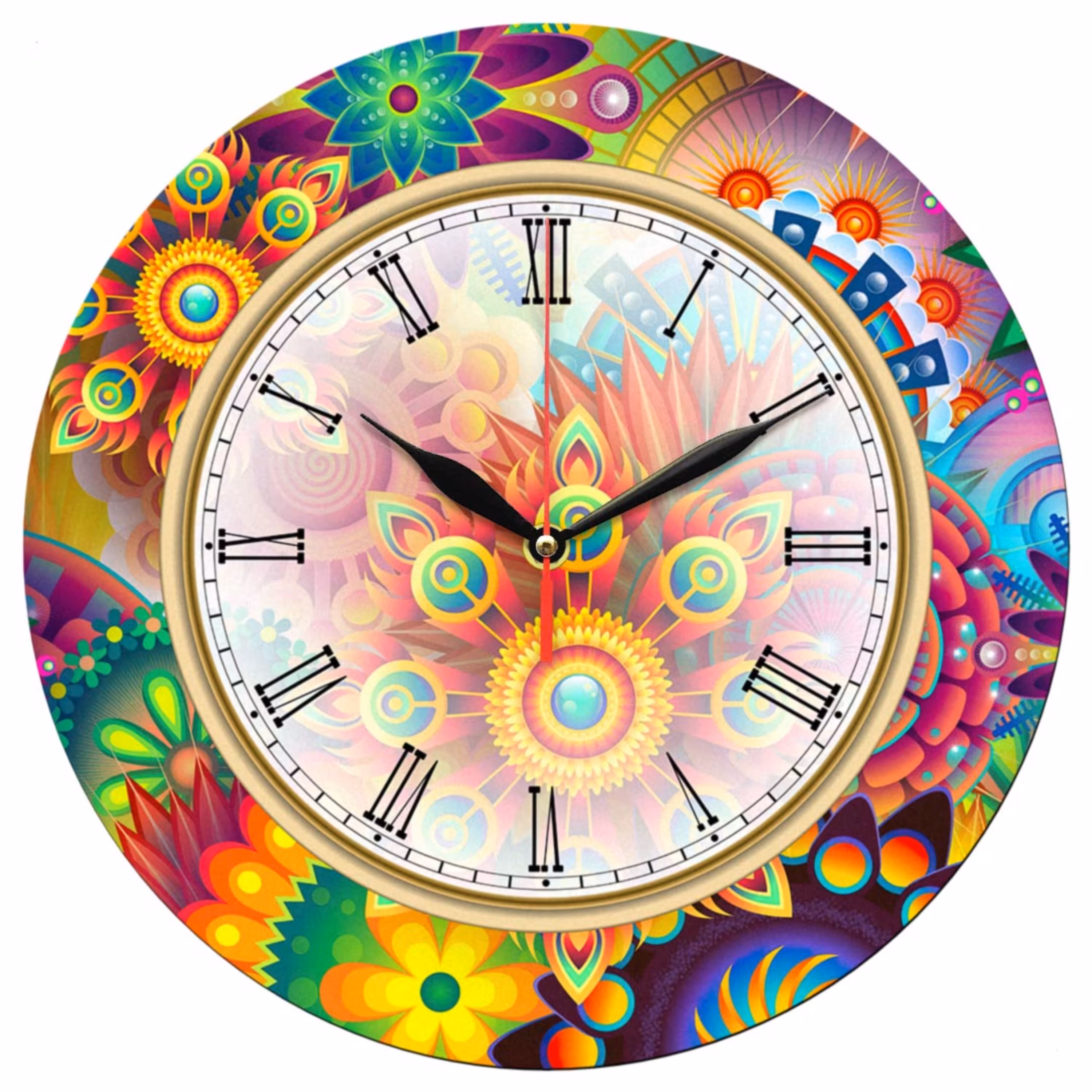 ساعت دیواری گرد مدل 1308 طرح گل رنگارنگ قطر 30 سانتیمتر