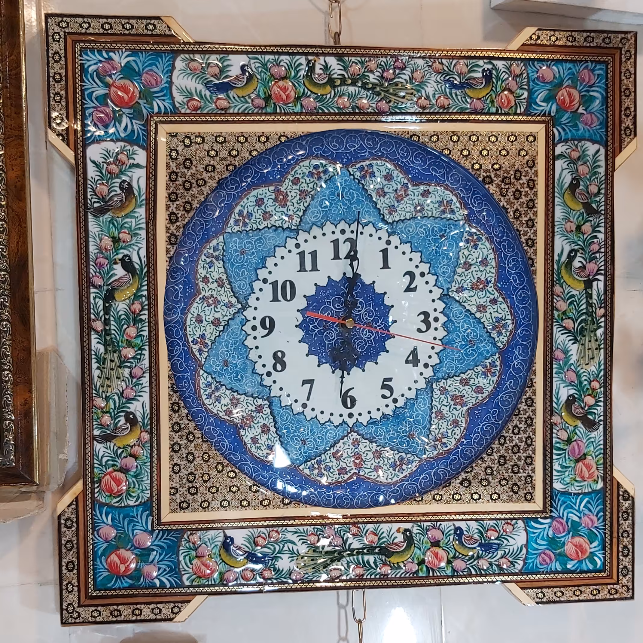 ساعت دیواری خاتم اصل اصفهان طرح گل وبلبل کد333