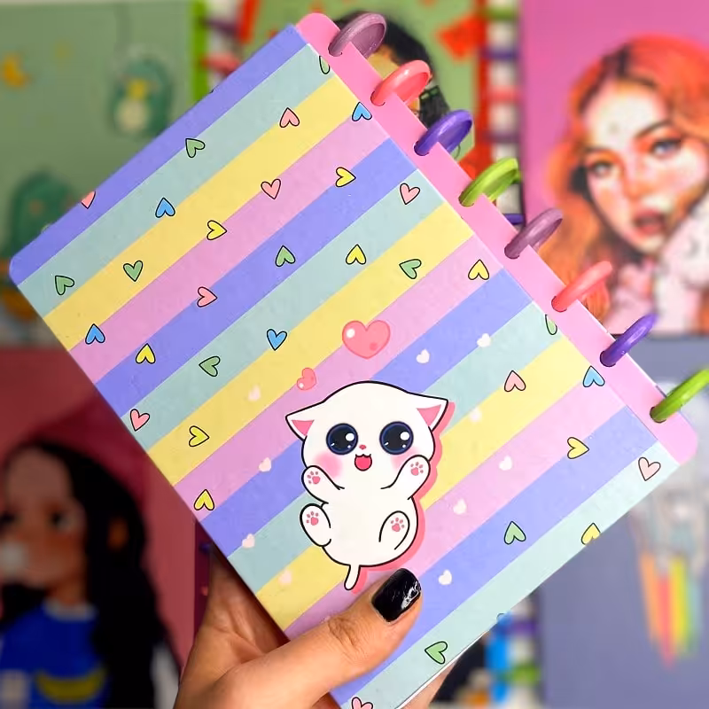 دفتر دکمه ای 100 برگ طرح بچه گربه جلد سخت سویل