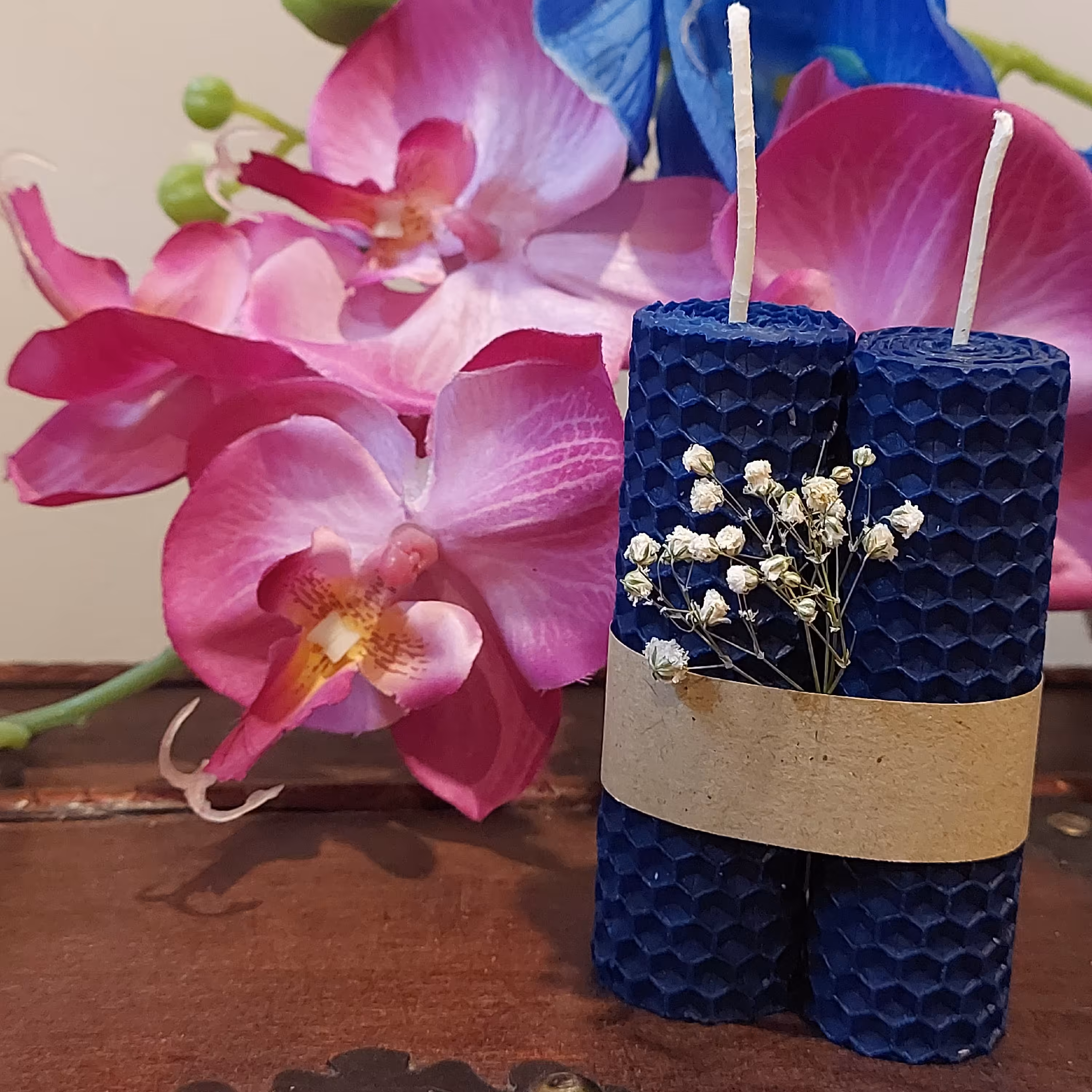 شمع موم عسلی  سورمه ای