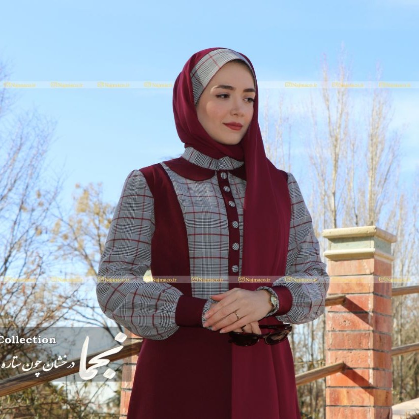 مانتو زرشکی شیک و خاص جلو دکمه دار جنس کرپ آناهیتا دارای سایزبندی (طرح پگاه) مناسب برای شیردهی