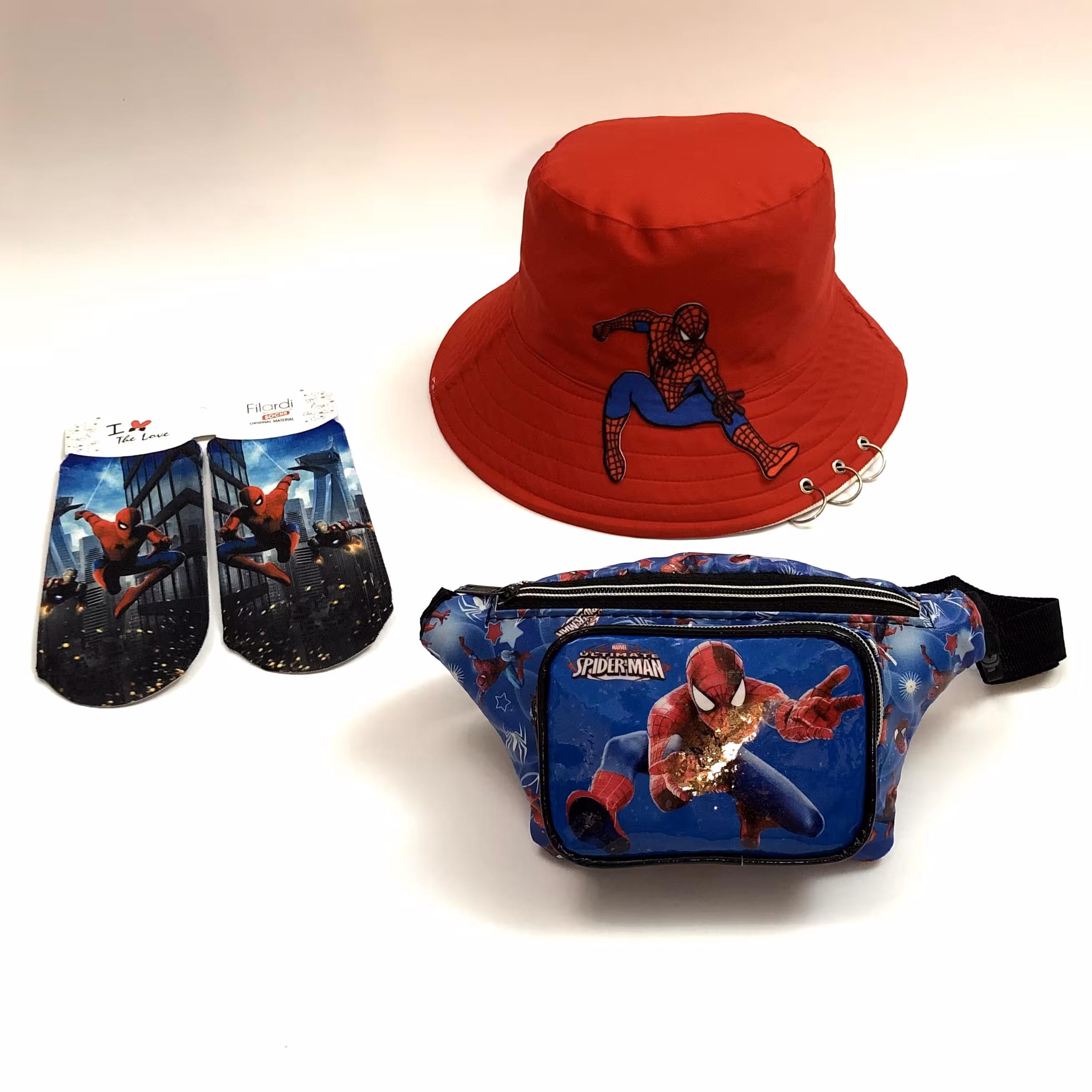 ست تابستانه پسرانه کلاه باکت جوراب کیف کمری اسپایدرمن مردعنکبوتی 