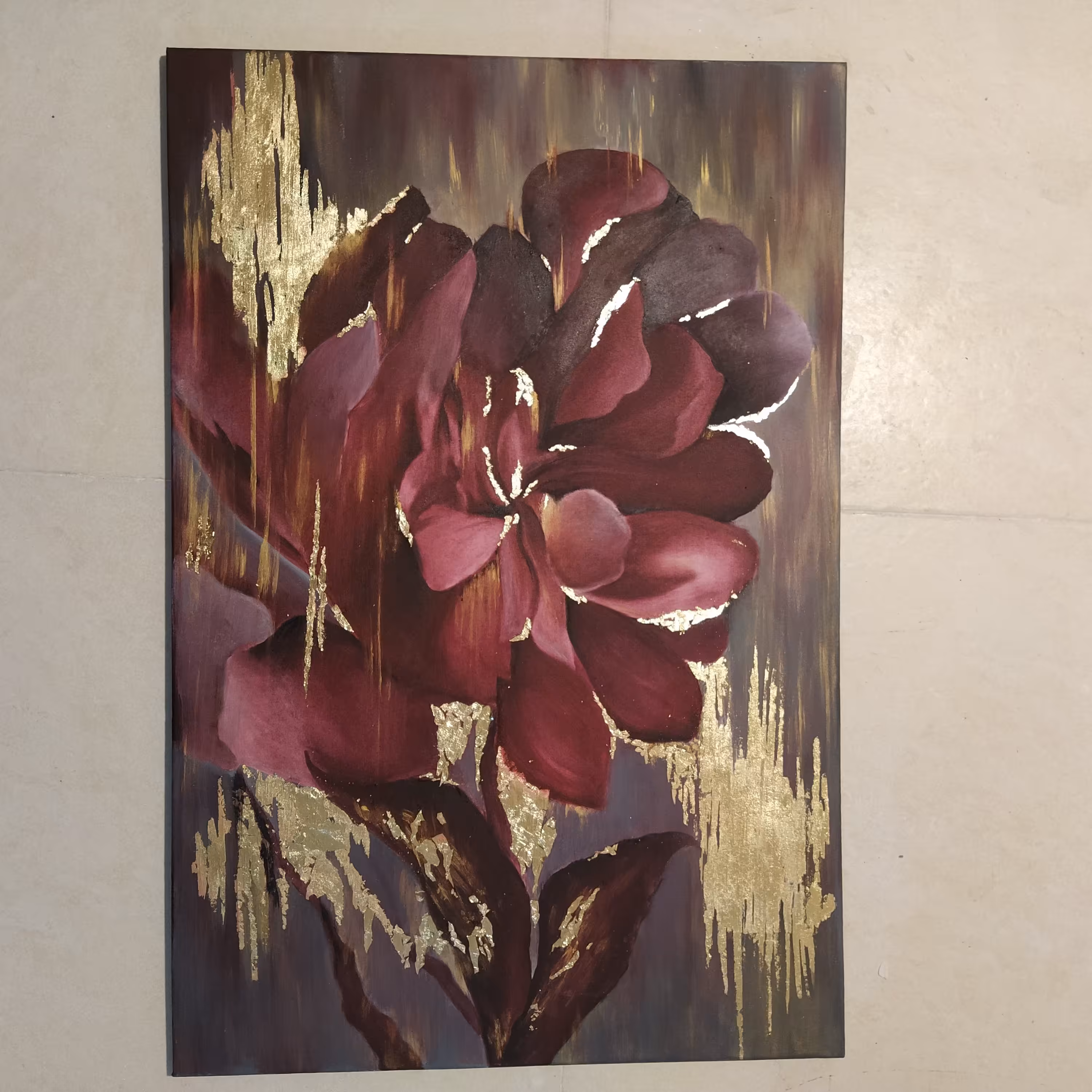 تابلو مدرن ورق طلا زرشکی ( *70*50سانتی متر )