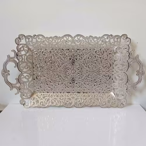 سینی چایخوری نقره ای رنگ طرحدار نانو شده با کیفیت عالی



