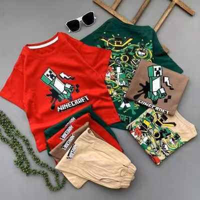 ست تیشرت شلوارک اسپرت بچگانه مدل ماینکرافت3 جنس پنبه درجه یک