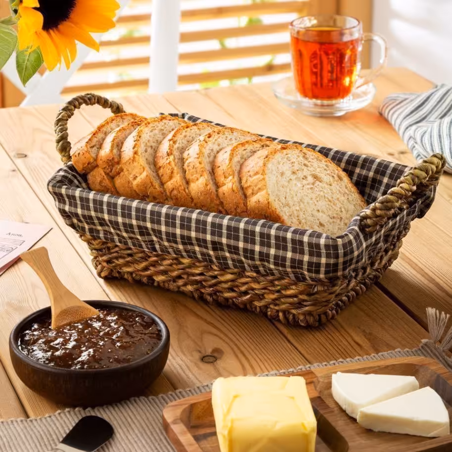 سبد نان و سبزی حصیری مستطیلی دسته دار 