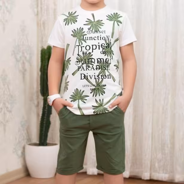 تی شرت و شلوارک پسرانه طرح نخل راحتی