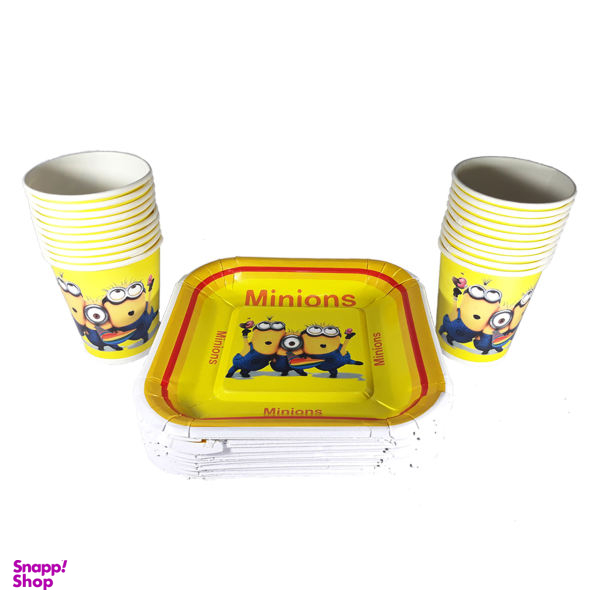 پیش دستی و لیوان یکبار مصرف طرح مینیون ها مجموعه 20 عددی