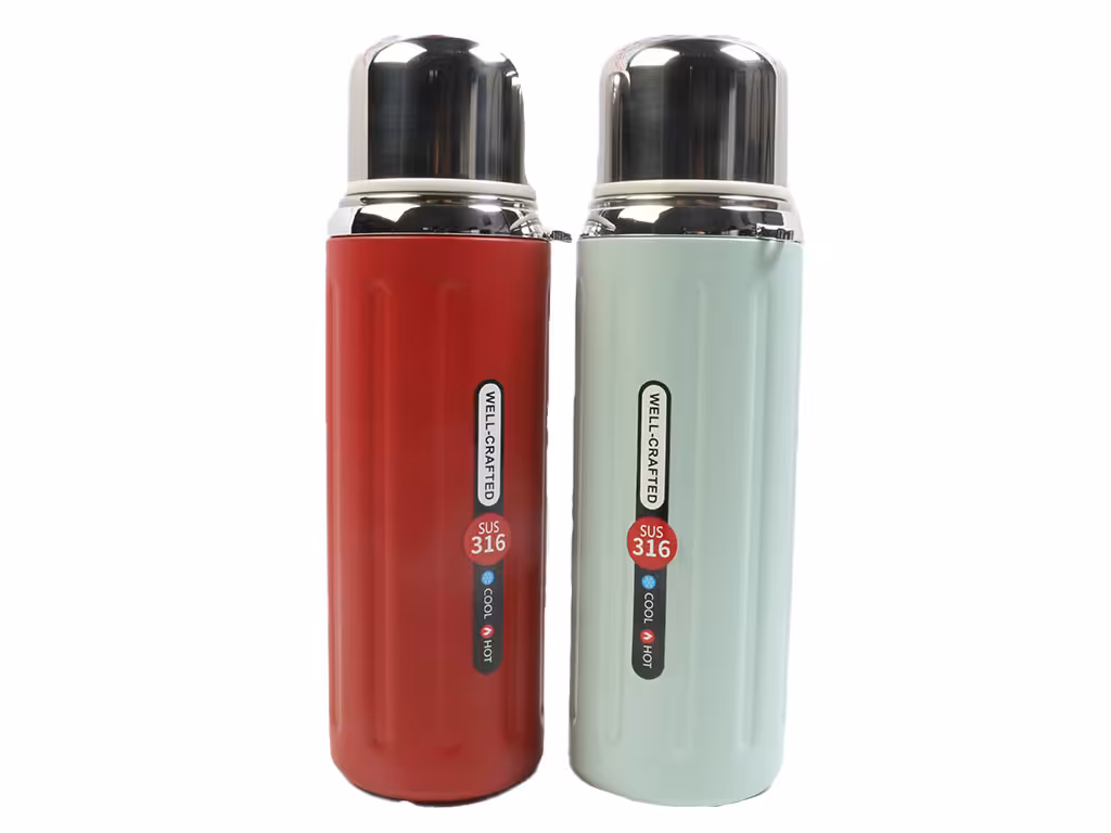 فلاسک استیل حجم 800 میلی لیتر بدنه شیار دار به همراه بند دستی