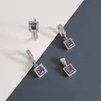 8-نیم ست نقره عیار 925 - باروکش اب رادیوم -با نگین زیرکن رنگی - کد 5 - W 7.6