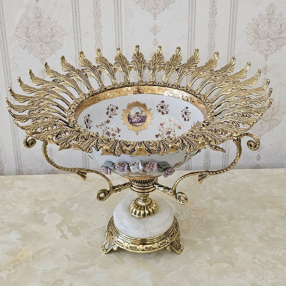 آجیل خوری برنزی سرامیکی مدل گل برجسته سایز 2 کد 5504 ( آجیل خوری برنجی)