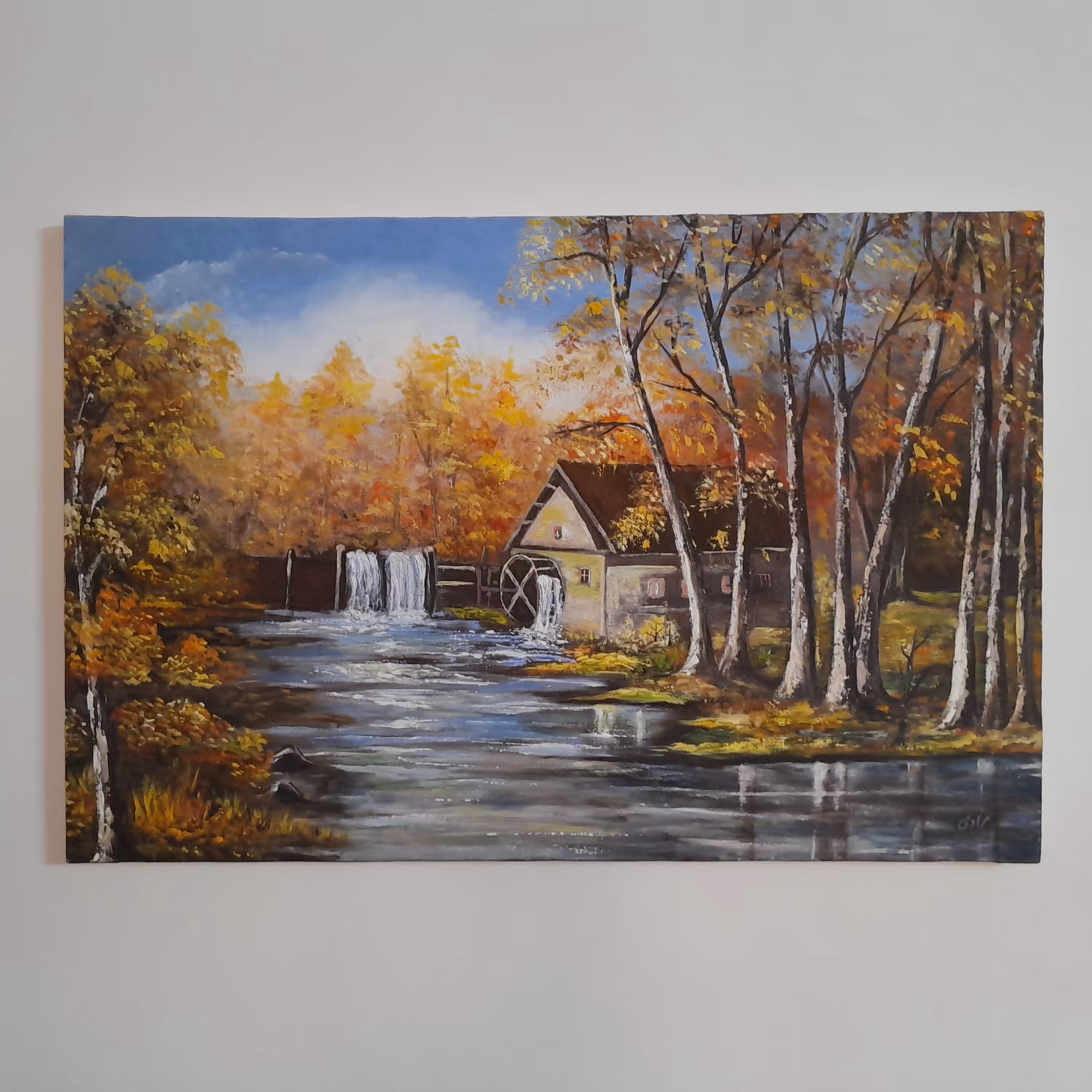 تابلو منظره آسیاب آبی بامتریال رنگ روغن در ابعاد 40در60 